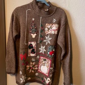Fun vintage Christmas sweater brown with design